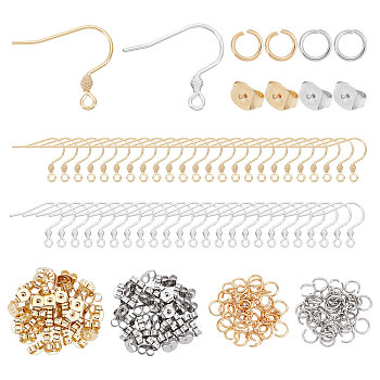 240Pcs 6 Style 304 Stainless Steel Earring Hooks & Ear Nuts & Open Jump Rings, Mixed Color, 40pcs/style