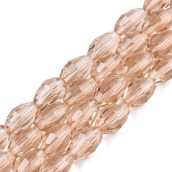 Transparent Glass Beads Strands, Faceted, Oval, PeachPuff, 8x5.5mm, Hole: 1mm, about 70pcs/strand, 22.2~22.64''(55.5~57.5cm)