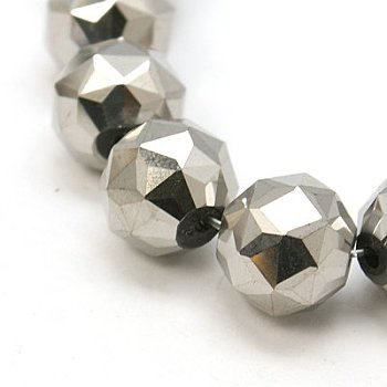 Electroplate Glass Beads Strands, Full Silver Plated, Faceted, Round, Silver, 10mm, Hole: 1mm