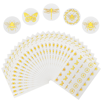 Round Dot Paper Sealing Stickers, Self-Adhesive Gift Decals for Packaging, Gold Color, Bees, 150x164x0.2mm, Sticker: 25mm, 30pcs/sheet