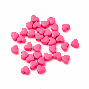 Heart Spray Painted Alloy Beads, Cadmium Free & Nickel Free & Lead Free, Deep Pink, 5x6x3mm, Hole: 1.2mm