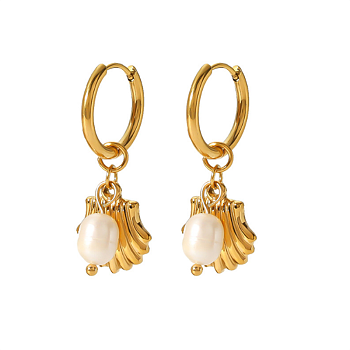 Stainless Steel Gold Plated Pearl Shell Earrings
