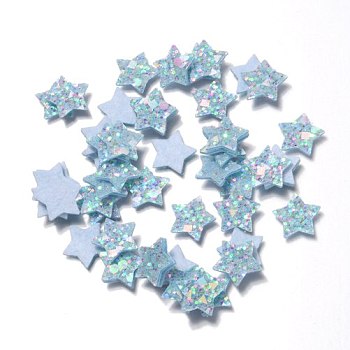 Glitter Non Woven Fabric Decoration Accessories, with Paillette/Sequins, Hair Bow, Star, Sky Blue, 1.5x1.4x0.15cm