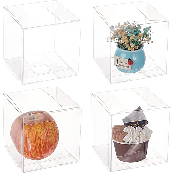 Foldable Transparent PVC Boxes, for Craft Candy Packaging, Wedding, Party Favor Gift Boxes, Square, Clear, 10x10x10cm, Unfold: 29x20.1x0.1cm