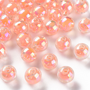 Transparent Acrylic Beads, Bead in Bead, AB Color, Round, Salmon, 9.5x9mm, Hole: 2mm