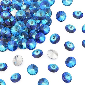 Preciosa&reg MAXIMA Crystal Round Stones, Czech Crystal, Aluminium Layer, Bicone(436 11 177 Rivoli), 00030 296 Bermuda Blue, SS47(10.55~10.9mm)