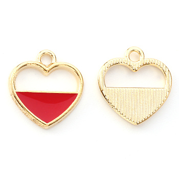 Alloy Enamel Pendants, Heart, Light Gold, Red, 16x15x2mm, Hole: 1.8mm