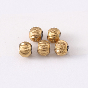 201 Stainless Steel Corrugated Beads, Round, Golden & Stainless Steel Color, 3x2.5mm, Hole: 1.2mm