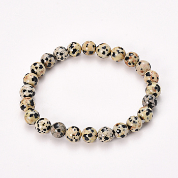 Natural Dalmatian Jasper Beaded Stretch Bracelets, Round, 2-1/8 inch(55mm), Bead: 8~9mm