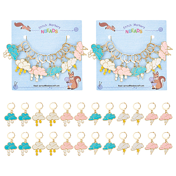 Alloy Enamel Cloud with Raindrop/Lightning Bolt Charm Locking Stitch Markers, Golden Tone 304 Stainless Steel Lobster Claw Clasp Locking Stitch Marker, Mixed Color, 3.6~3.9cm, 12pcs/set