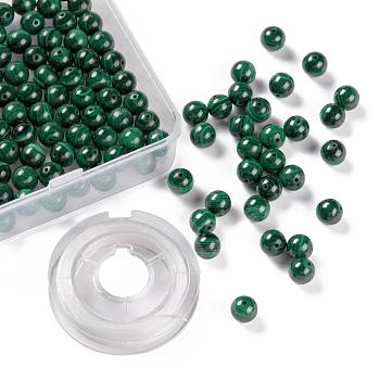 100Pcs 8mm Natural Malachite Round Beads, with 10m Elastic Crystal Thread, for DIY Stretch Bracelets Making Kits, 8mm, Hole: 1mm