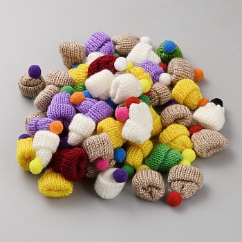 Christmas Handmade Wool Woven Hat Decoration, DIY Jewelry Earring Hair Accessories Doll Craft Supplies, Mixed Color, 40~50x25mm
