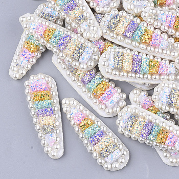Non Woven Fabric Costume Accessories, with Plastic and Sequins/ Paillettes and ABS Plastic Imitation Pearl, Hair Findings Accessories, Teardrop, Colorful, 59~61x20.5~22x7~8mm