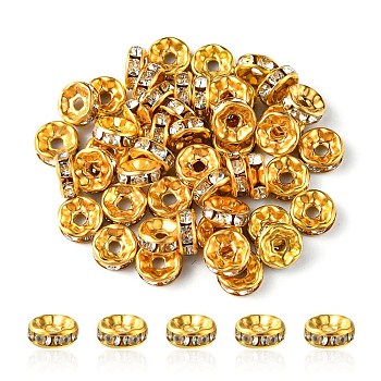 Iron Flat Round Spacer Beads, with Crystal Rhinestone, Golden, 8mm
