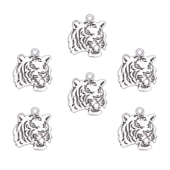 Tibetan Style Alloy Tiger Head Pendants, Antique Silver, 27x24x2mm, Hole: 3mm, 30pcs/box