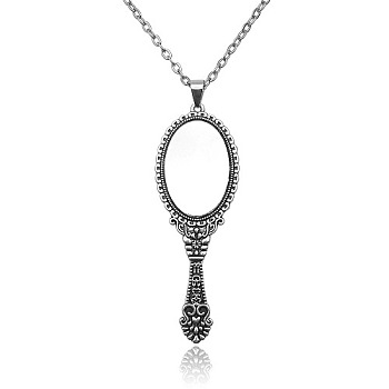 Alloy Pendant Necklaces, Mirror, Antique Silver, 23.62 inch(60cm)