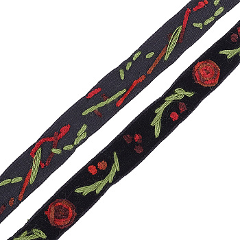Polyester Ribbons, Flower, Black, 5/8 inch(15.5mm)