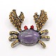 Retro Antique Silver Natural Alloy Gemstone Bezel Crab Pendants(G-M050-01)-1