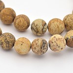 Natural Picture Jasper Beads Strands, Frosted, Round, 10mm, Hole: 1mm, about 38pcs/strand, 15.3 inch(G-G735-16F-10mm)