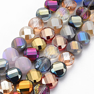 Electroplate Glass Beads Strands, AB Color Plated, Faceted, Flat Round, Colorful, 8.5x5mm, Hole: 1.2mm, about 70pcs/strand, 20.47 inch(52cm)(EGLA-T008-22)