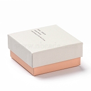 Cardboard Jewelry Boxes, with Black Sponge Inside and White Snap Cover, for Necklaces & Ring, Square with Word, Pink, 7.5x7.5x3.45cm(CON-E025-B02-01)