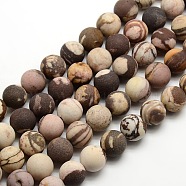 Frosted Natural Zebra Jasper Round Bead Strands, 10mm, Hole: 1mm, about 37~39pcs/strand, 14.9~15.6 inch(G-M064-10mm-03)
