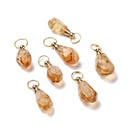 Natural Citrine Openable Perfume Bottle Pendants, with Golden Tone Brass Findings, Faceted Nuggets Charm, 22~30.5mm(G-A026-04)