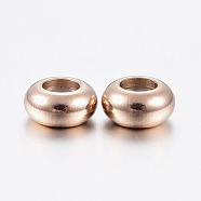 Ion Plating(IP) 202 Stainless Steel Beads, with Plastic, Slider Beads, Stopper Beads, Rondelle, Rose Gold, 6x3mm, Rubber Hole: 2mm(X-STAS-F148-6mm-07RG)
