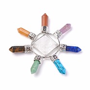 Chakra Jewelry, Natural & Synthetic Mixed Stone Pyramid Home Display Decorations, with Brass Findings and Natural Quartz Crystal, 78~81x20~23mm(DJEW-I220-I02)