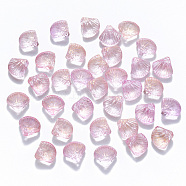 Transparent Spray Painted Glass Beads, Top Drilled Beads, with Glitter Powder, Scallop Shape, Pink, 10x10.5x6mm, Hole: 1mm(GLAA-T016-04B)