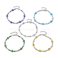 Handmade Evil Eye Lampwork & Glass Seed Beaded Anklets, Mixed Color, 10-1/4 inch(26cm)(AJEW-AN00573)