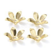 Brass Bead Cap, Long-Lasting Plated, 5-Petal Flower, Real 24K Gold Plated, 14x3mm, Hole: 1.5mm(X-KK-Z007-16G)