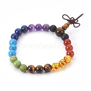 Natural Mixed Stone and Resin Stretch Bracelets, with Metal Findings and Burlap Packing, Round, 2-1/8 inch(5.5cm)(BJEW-JB03907-01)