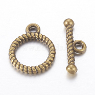 Tibetan Style Alloy Toggle Clasps, Lead Free & Cadmium Free & Nickel Free, Antique Bronze, Ring: 13x16mm, Bar :6x18mm, Hole: 2mm.(X-MAC2016-NF)