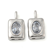 304 Stainless Steel Pendants, with Glass Rhinestone, Rectangle Charms, Clear, 14.5x7.5x4.5mm, Hole: 3x1.5mm(STAS-L022-056P-03)