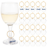 Transparent Acrylic Hexagon Wine Glass Charms, with Brass Hoop Earring Findings, Clear, 53mm, 24pcs/set(AJEW-AB00113)
