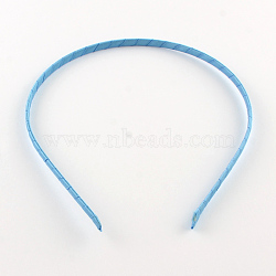 Hair Accessories Iron Hair Band Findings, Covered with Cloth, Sky Blue, 110~120mm(OHAR-Q042-010B)