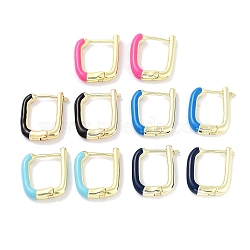 Real 18K Gold Plated Brass Enamel Rectangle Hoop Earrings for Women, Mixed Color, 18x3.5mm(EJEW-L269-112G)