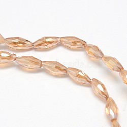 Electroplate Crystal Glass Rice Beads Strands, Faceted, Rainbow Color Plated, Light Salmon, 4x9mm, Hole: 1mm, about 58pcs/strand, 20.4 inch(EGLA-F042-A02)