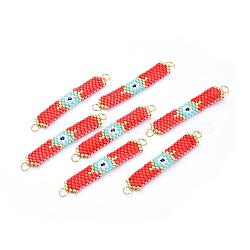 MIYUKI & TOHO Handmade Japanese Seed Beads Links, Loom Pattern, Belt, Red, 39~40x7x1.7mm, Hole: 2.5mm(Circle: 4x0.5mm)(SEED-A029-GC14)