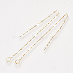 Brass Stud Earring Findings, Ear Threads, with Loop, Real 18K Gold Plated, 105x0.7mm, Hole: 3mm, Pin: 0.8mm(X-KK-S348-410G)
