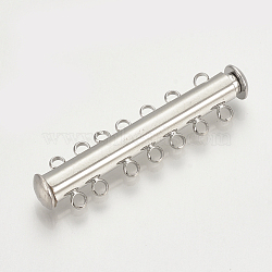 Brass Slide Lock Clasps, 7-Strand, 14-Hole, Magnetic, Tube, Platinum, 41.5x10x6mm, Hole: 2mm(KK-Q740-03P)