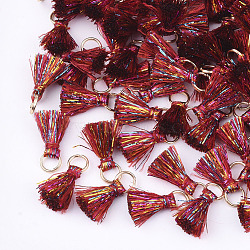 Polyeter Tassel Pendants, with Metallic Cord and Iron Jump Rings, Golden, Brown, 10~15x5~8mm, Hole: 3.5mm(FIND-S305-03F)