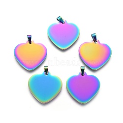 Ion Plating(IP) 304 Stainless Steel Pendants, Heart, Stamping Blank Tag, Rainbow Color, 26x25x1mm, Hole: 3x5mm(STAS-F211-01)