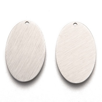 304 Stainless Steel Pendants, Stamping Blank Tag, Laser Cut, Double Side Drawbench Effect, Oval, Stainless Steel Color, 24.5x15x1mm, Hole: 1.5mm