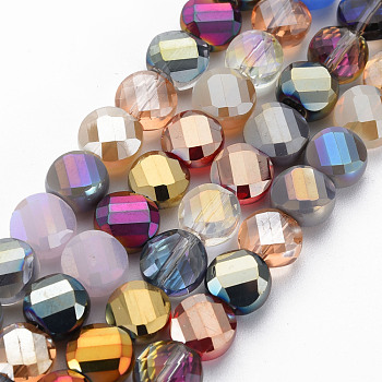Electroplate Glass Beads Strands, AB Color Plated, Faceted, Flat Round, Colorful, 8.5x5mm, Hole: 1.2mm, about 70pcs/strand, 20.47 inch(52cm)
