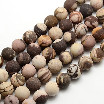 Frosted Natural Zebra Jasper Round Bead Strands, 10mm, Hole: 1mm, about 37~39pcs/strand, 14.9~15.6 inch