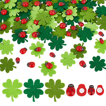 40Pcs Ladybug Wood Cabochons, with 60Pcs Non Woven Fabric Ornament Accessories, for Home Display Decoration, Mixed Color, 12.5~34x8.5~30x2~6mm, 100pcs/bag