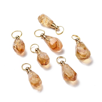 Natural Citrine Openable Perfume Bottle Pendants, with Golden Tone Brass Findings, Faceted Nuggets Charm, 22~30.5mm