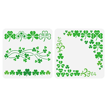 2Pcs 2 Styles PET Hollow Out Drawing Painting Stencils, for DIY Scrapbook, Photo Album, Clover, 300x300mm, 1pc/style